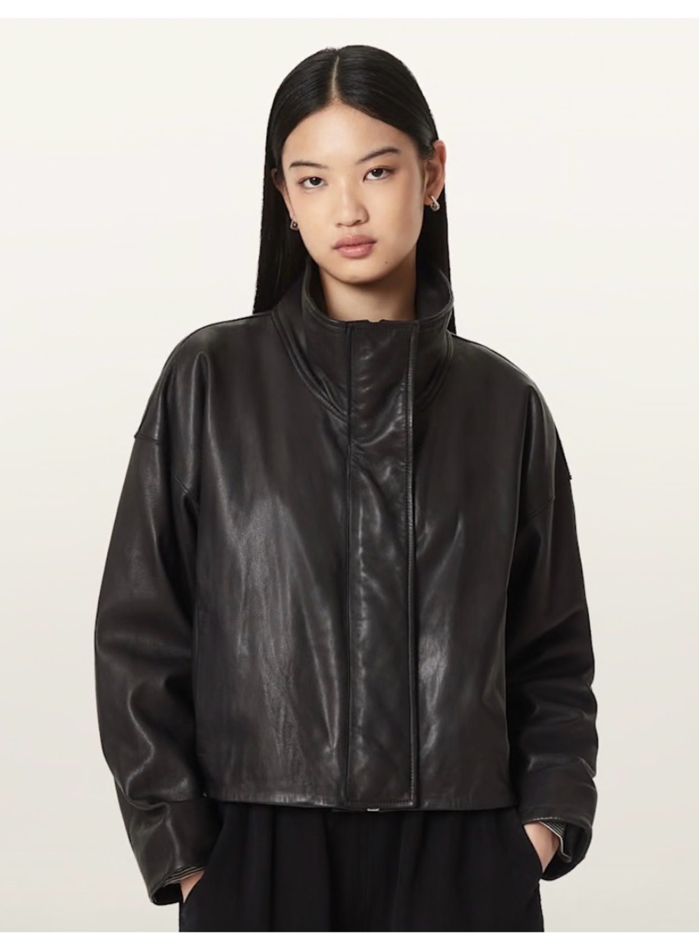 All Saints Ryder Funnel Neck Leather Jacket - Picture 6 of 6